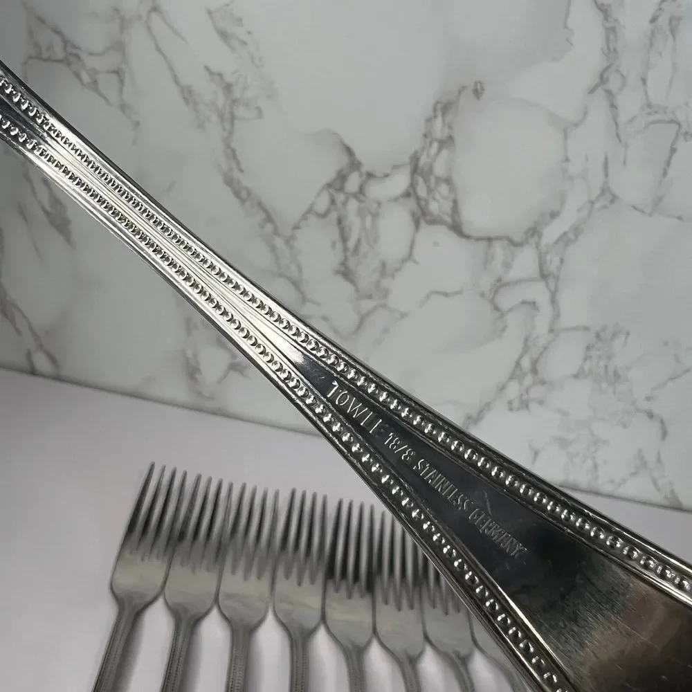 TOWLE 18/8 Stainless Germany Beaded‎ Dinner Forks-Set of 9-8 inches-Replacement